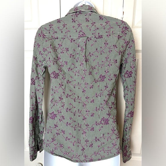 Anthro ODILLE Embroidered Eyelet ButtonDown Shirt Top Blouse Green Purple White - Picture 8 of 12
